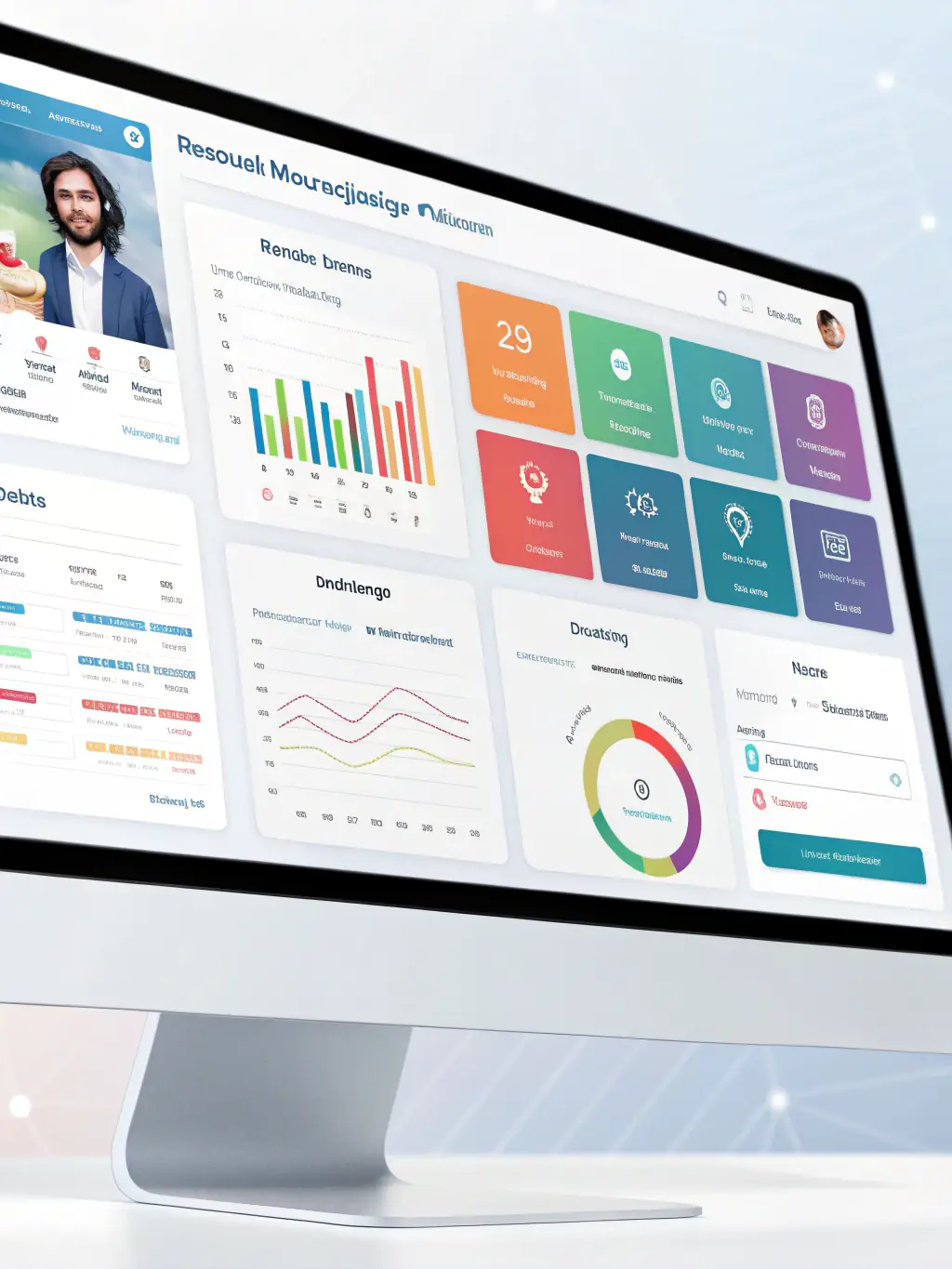 A dashboard interface showing the application management system, with options to sort, filter, and communicate with potential candidates.